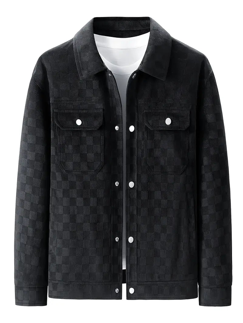 Stylish men's outerwear: Mavrick textured checkered jacket, ideal for contemporary casual and smart layering.