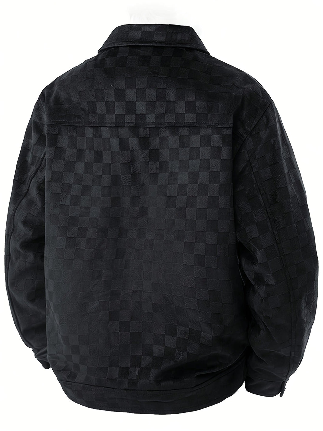Close-up of Mavrick men's jacket, highlighting its unique checkered texture, snap cuffs, and smart pockets.