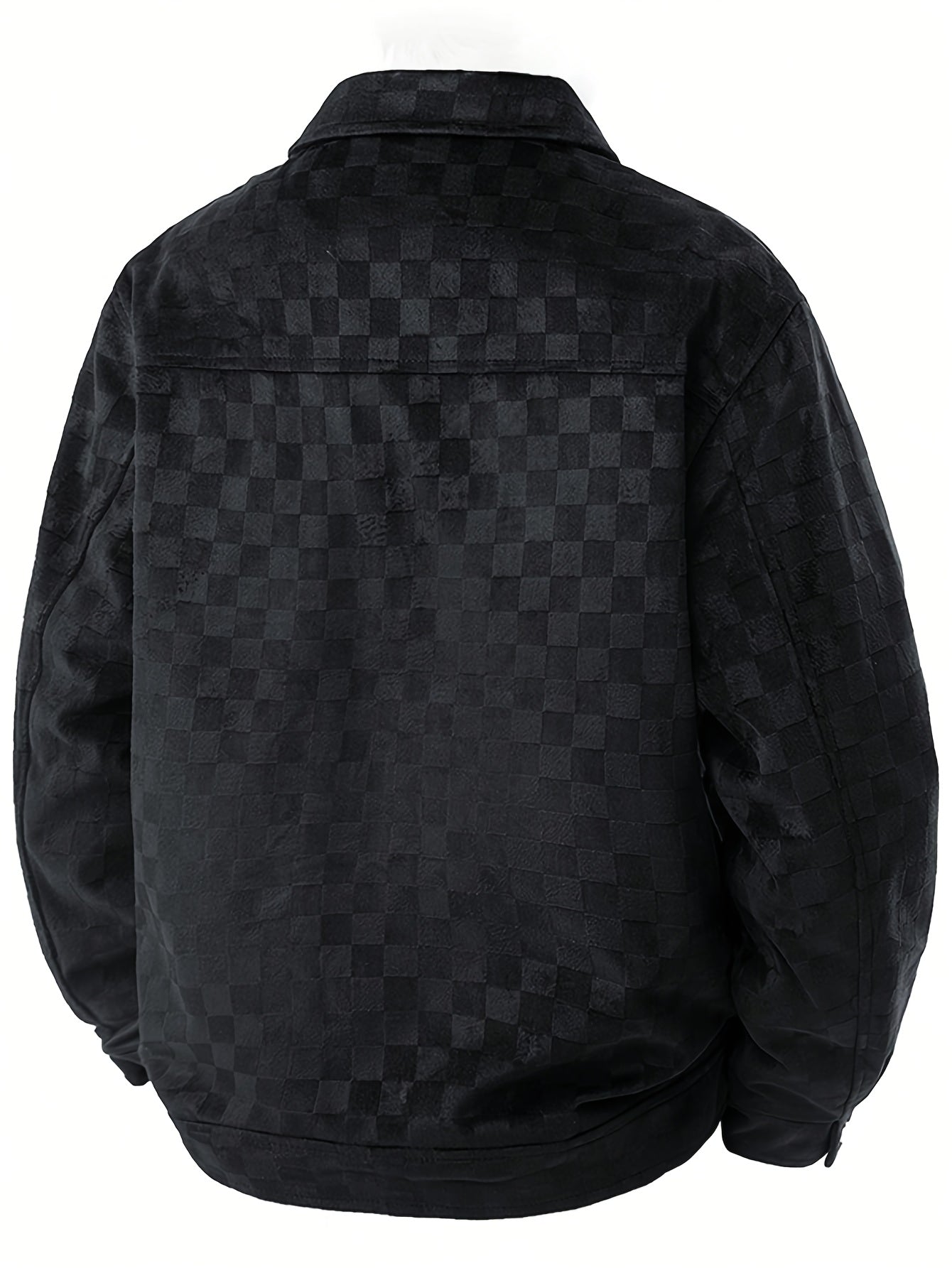 Close-up of Mavrick men's jacket, highlighting its unique checkered texture, snap cuffs, and smart pockets.