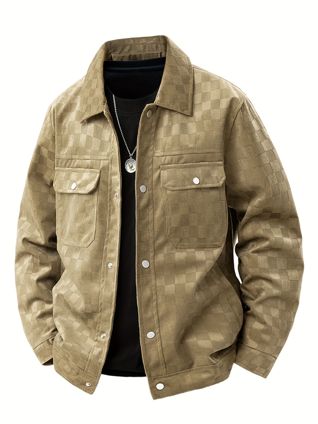 Men's Mavrick transitional jacket in a striking checkered texture, offering comfort and contemporary style.