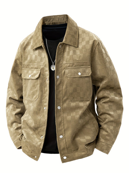 Men's Mavrick transitional jacket in a striking checkered texture, offering comfort and contemporary style.