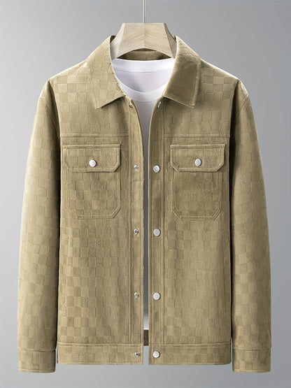 Dynamic Mavrick men's jacket with a distinctive checkered texture; perfect outerwear for an active urban lifestyle.