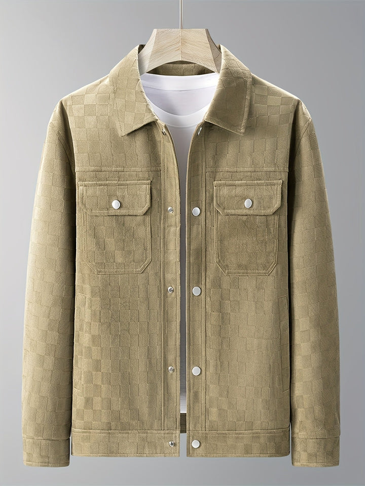 Dynamic Mavrick men's jacket with a distinctive checkered texture; perfect outerwear for an active urban lifestyle.