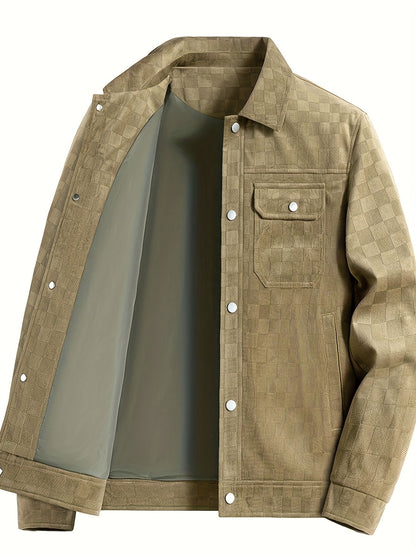 Elevate your look with the Mavrick men's checkered textured jacket, a stylish and structured outerwear option.