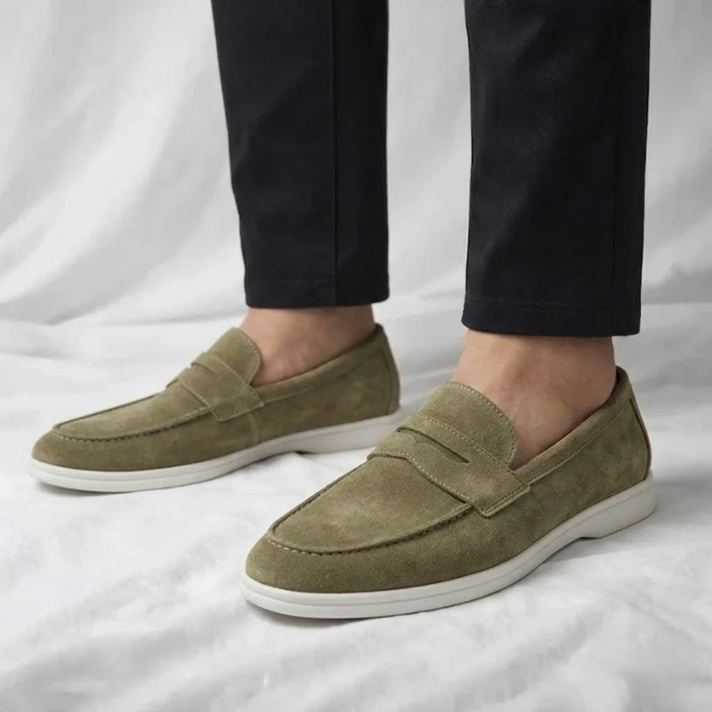 Classic Mayfair penny loafers for men. Elegant, comfortable dress shoes for formal events.