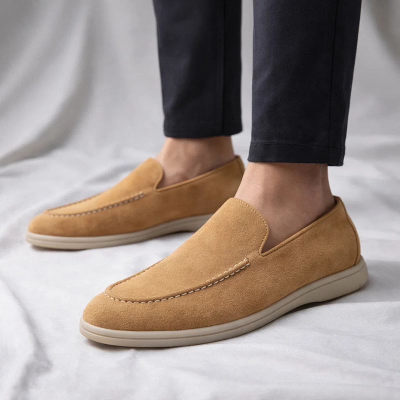 Stylish brown Mayfair men's slip-on loafers, comfortable everyday footwear.