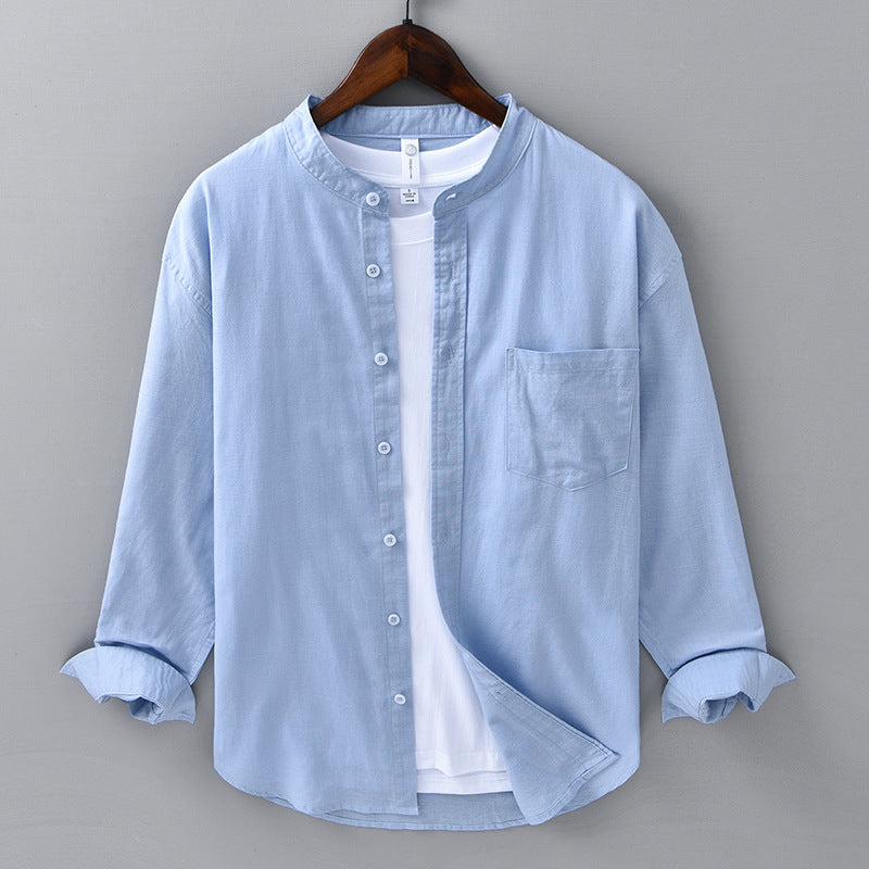Men's Meridian mandarin collar shirt, modern fit, long sleeve, for a stylish casual look.