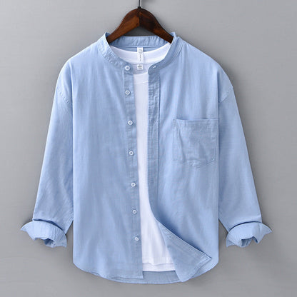 Men's Meridian mandarin collar shirt, modern fit, long sleeve, for a stylish casual look.