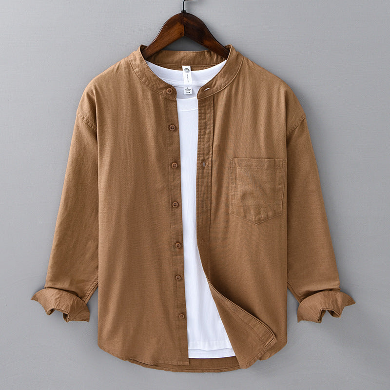 Meridian men's casual shirt, mandarin collar, comfortable long sleeve, for stylish summer fashion.