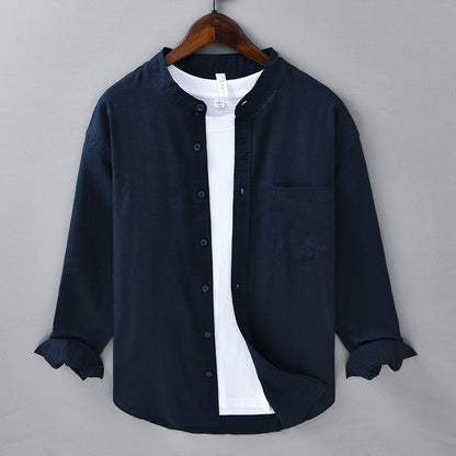 Men's long sleeve mandarin collar shirt, a comfortable and versatile modern fit top.