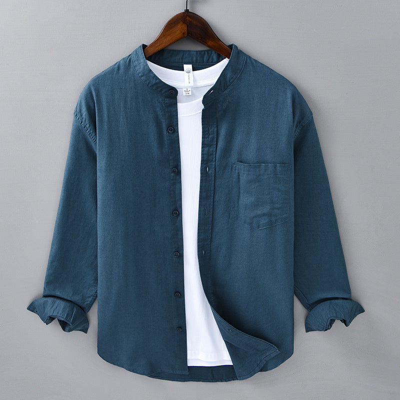 Stylish men's Meridian shirt with a sophisticated mandarin collar, a comfortable long sleeve option.