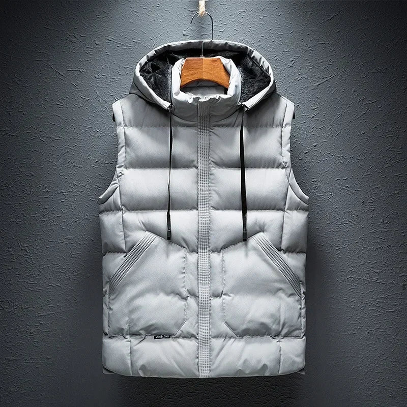 Stylish men's hooded puffer vest, perfect casual outerwear for layering. Comfortable & lightweight for fall fashion.