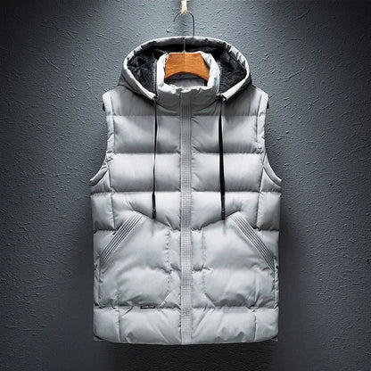 Stylish men's hooded puffer vest, perfect casual outerwear for layering. Comfortable & lightweight for fall fashion.