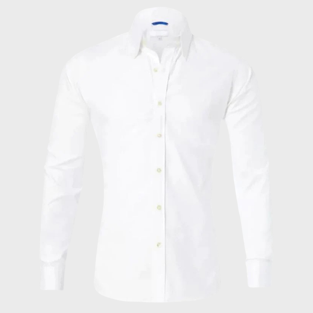 Flat lay of a men's Milan long sleeve wrinkle-free shirt, ready for easy styling and versatile wear.