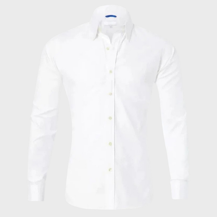 Flat lay of a men's Milan long sleeve wrinkle-free shirt, ready for easy styling and versatile wear.