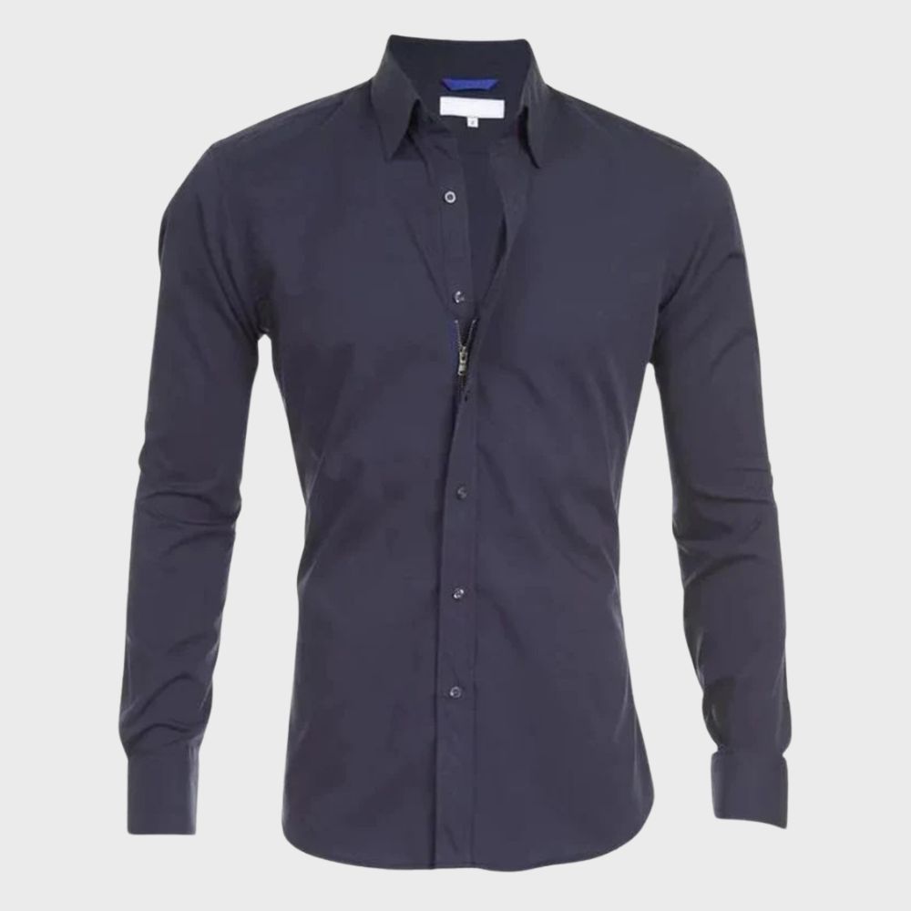 Men's Milan wrinkle-free shirt, casually unbuttoned over a tee, showing its versatile casual styling.