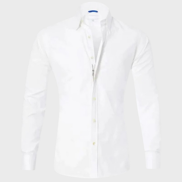 Man in motion, showcasing the comfortable, flexible fit of the Men's Milan wrinkle-free shirt.