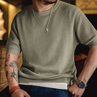 Men's Milano Retro Knit Tee, short sleeve, vintage style, breathable knit shirt for summer fashion.
