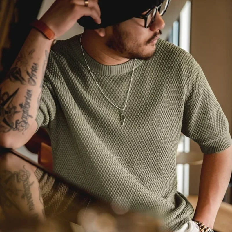 Comfortable men's Milano retro knit tee, a casual short sleeve top with a vintage design, perfect for summer.