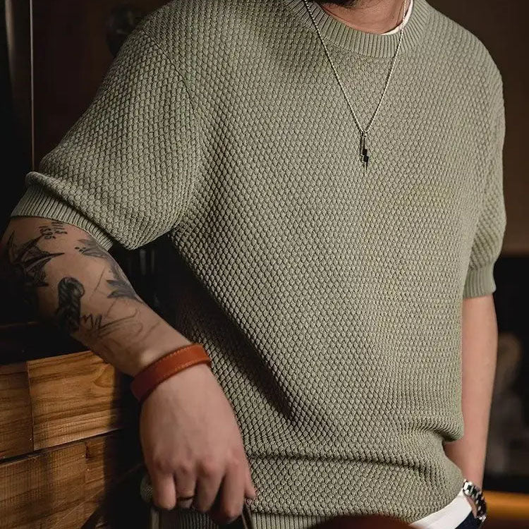 Milano Retro Knit Tee for men, featuring a classic vintage style and comfortable short sleeves for casual wear.