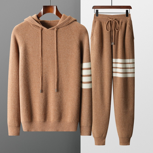 Men's Milano striped knit set for relaxed style. Comfortable two-piece loungewear.