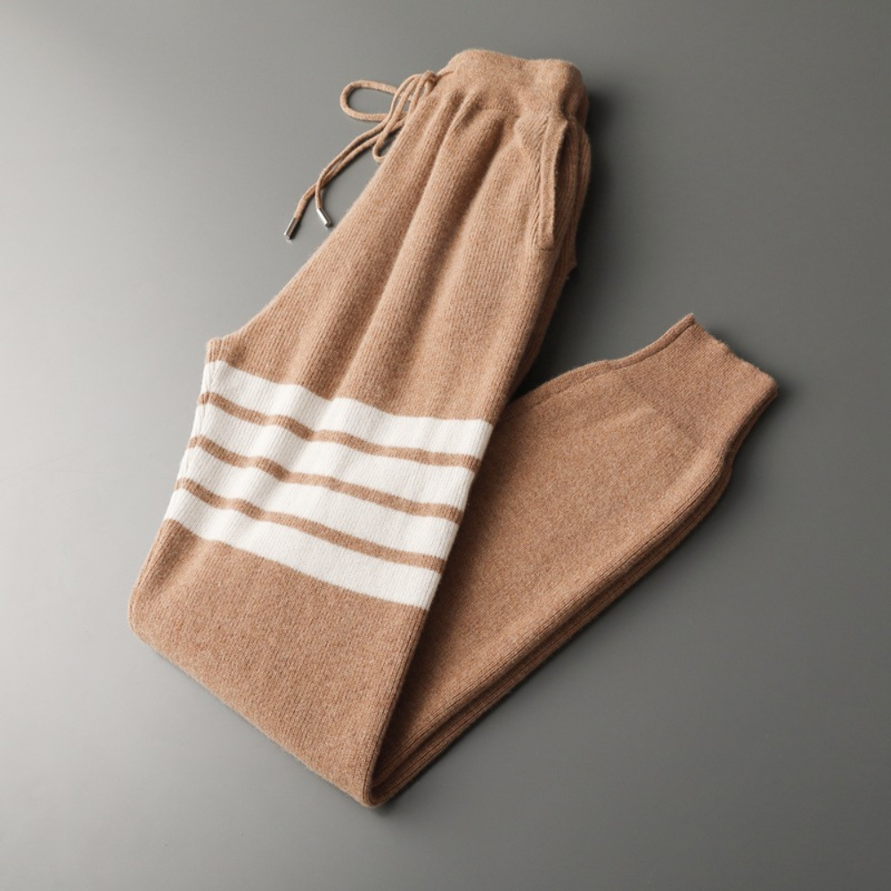 Versatile men's striped knit set, perfect for loungewear or casual fashion. Matching two-piece apparel.