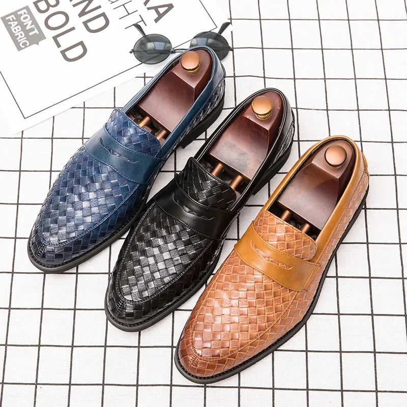 Men's Milano woven loafers, slip-on style, perfect for casual or dress wear. Comfortable, stylish men's fashion shoes.