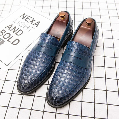 Classic men's Milano woven loafers with almond toe. Versatile slip-on dress or casual shoes for stylish men.