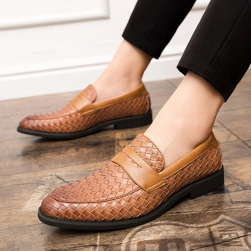 Elegant men's woven slip-on loafers, Milano design, perfect for men's fashion. Stylish and comfortable casual dress shoes.