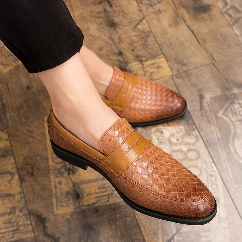 Textured men's Milano woven loafers, slip-on design. Stylish, comfortable, and classic men's fashion footwear.