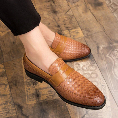 Textured men's Milano woven loafers, slip-on design. Stylish, comfortable, and classic men's fashion footwear.