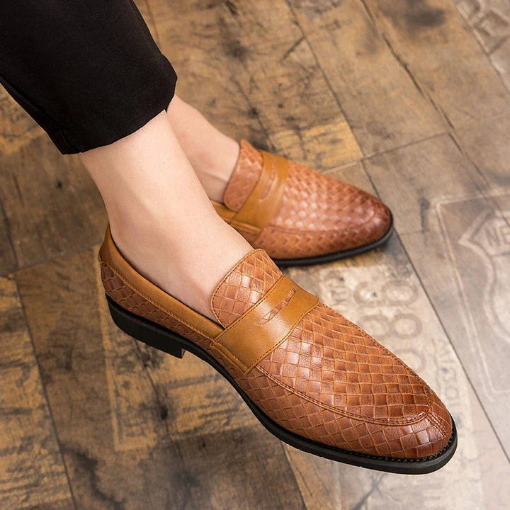 Textured men's Milano woven loafers, slip-on design. Stylish, comfortable, and classic men's fashion footwear.