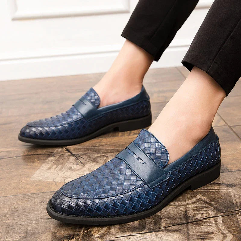 Milano Men's Woven Loafer Shoes: stylish slip-on design, almond toe. Comfortable & classic footwear for men's fashion.