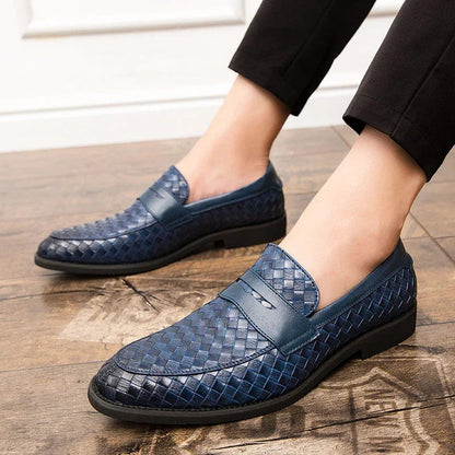 Milano Men's Woven Loafer Shoes: stylish slip-on design, almond toe. Comfortable & classic footwear for men's fashion.