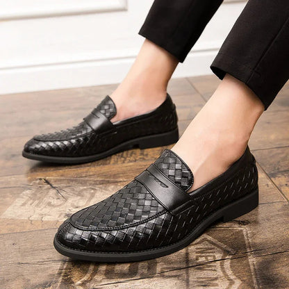 Men's Milano woven loafers, slip-on style. Comfortable, stylish, casual dress shoes for daily men's fashion.