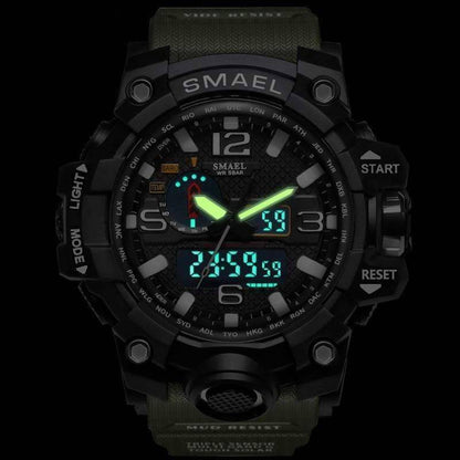 Men's Military Dual Display Analog Digital Watch, sports quartz wristwatch, water resistant
