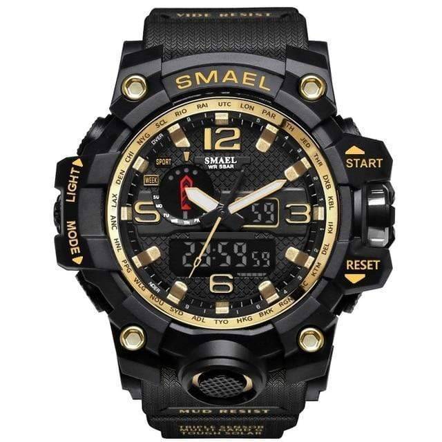 Men's heavy-duty military watch, dual time zone, water resistant, robust build