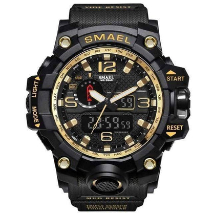 Men's heavy-duty military watch, dual time zone, water resistant, robust build