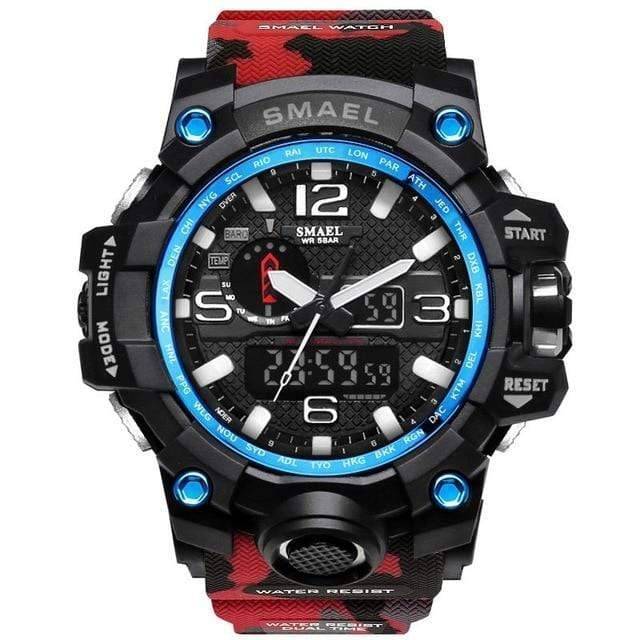 Men's black military sports watch, water resistant, with both analog and digital dials