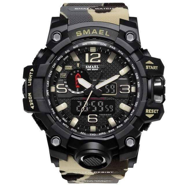 Men's military wristwatch, precise quartz movement, digital and analog timekeeping