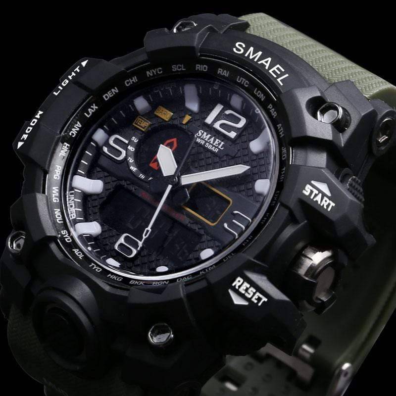 Tactical men's digital analog watch, outdoor gear, black case and strap