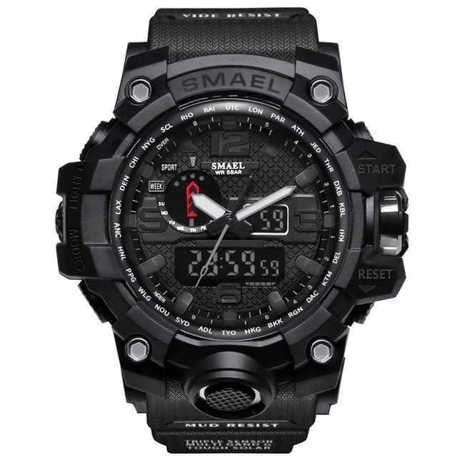 Quartz military watch for men, dual time display, durable water resistant design