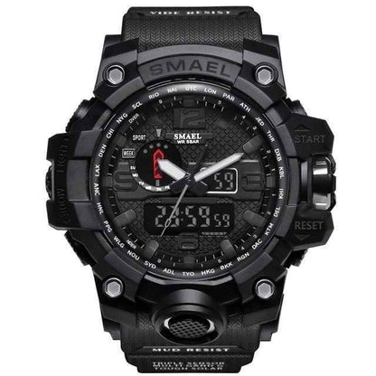 Quartz military watch for men, dual time display, durable water resistant design