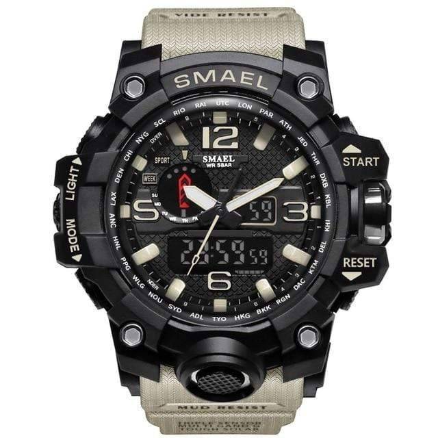 Close-up of Men's Military Digital Analog Watch face with time clearly visible