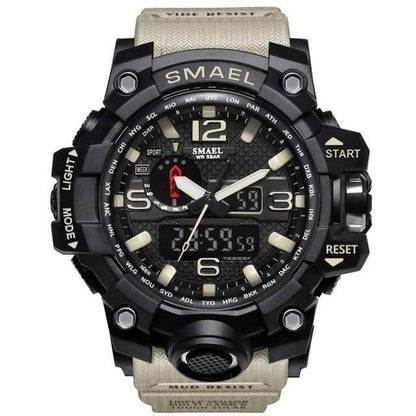 Close-up of Men's Military Digital Analog Watch face with time clearly visible