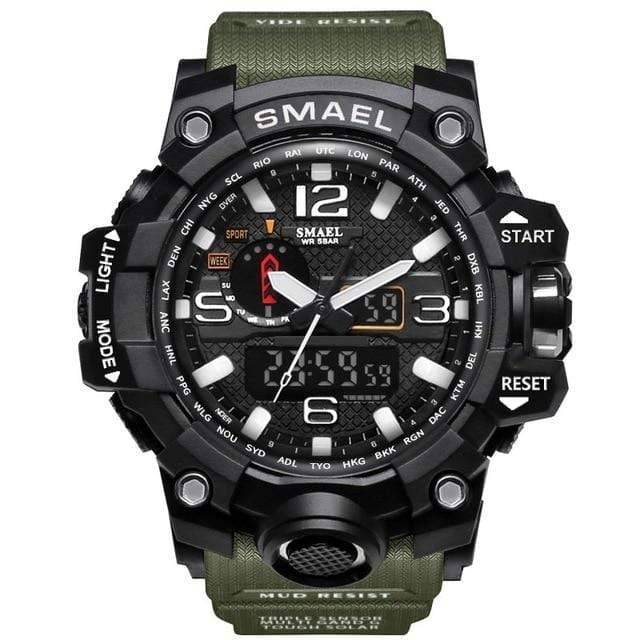 Men's sports watch, military style, combo analog digital display, black