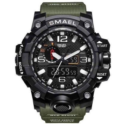 Men's sports watch, military style, combo analog digital display, black