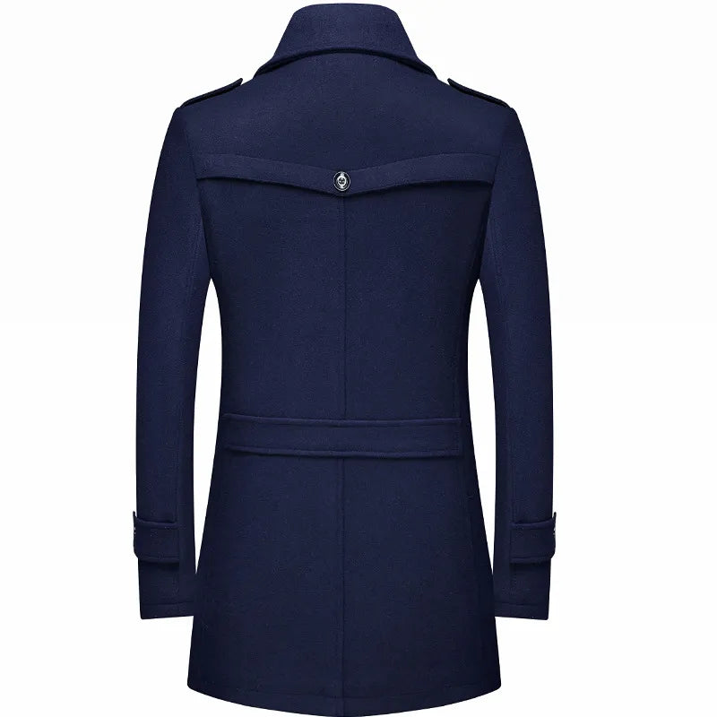 Stylish men's tailored double-breasted trench coat for sharp formal wear & sophisticated smart casual outfits.
