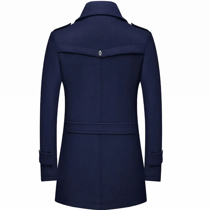Stylish men's tailored double-breasted trench coat for sharp formal wear & sophisticated smart casual outfits.
