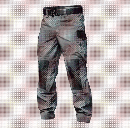 Close-up of men's durable cargo pants fabric, showing spacious side pockets & reinforced stitching for tactical use.